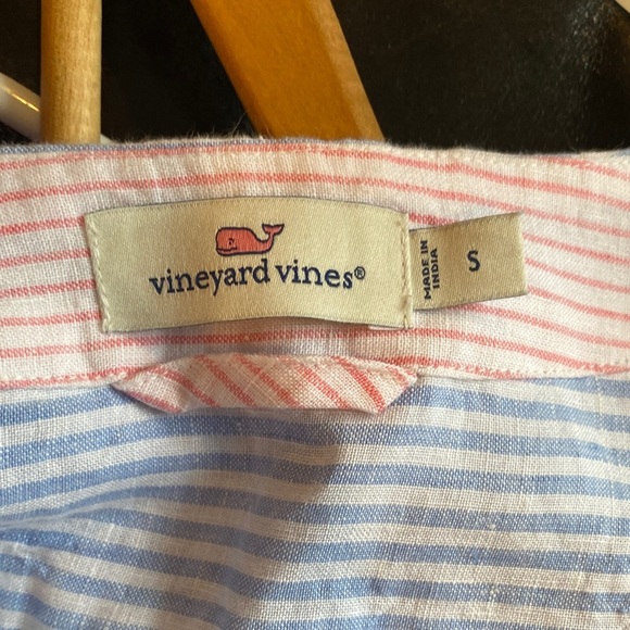 Vineyard Vines Feeder linen Blue and White Striped Wrap Blouse - Picture 7 of 9